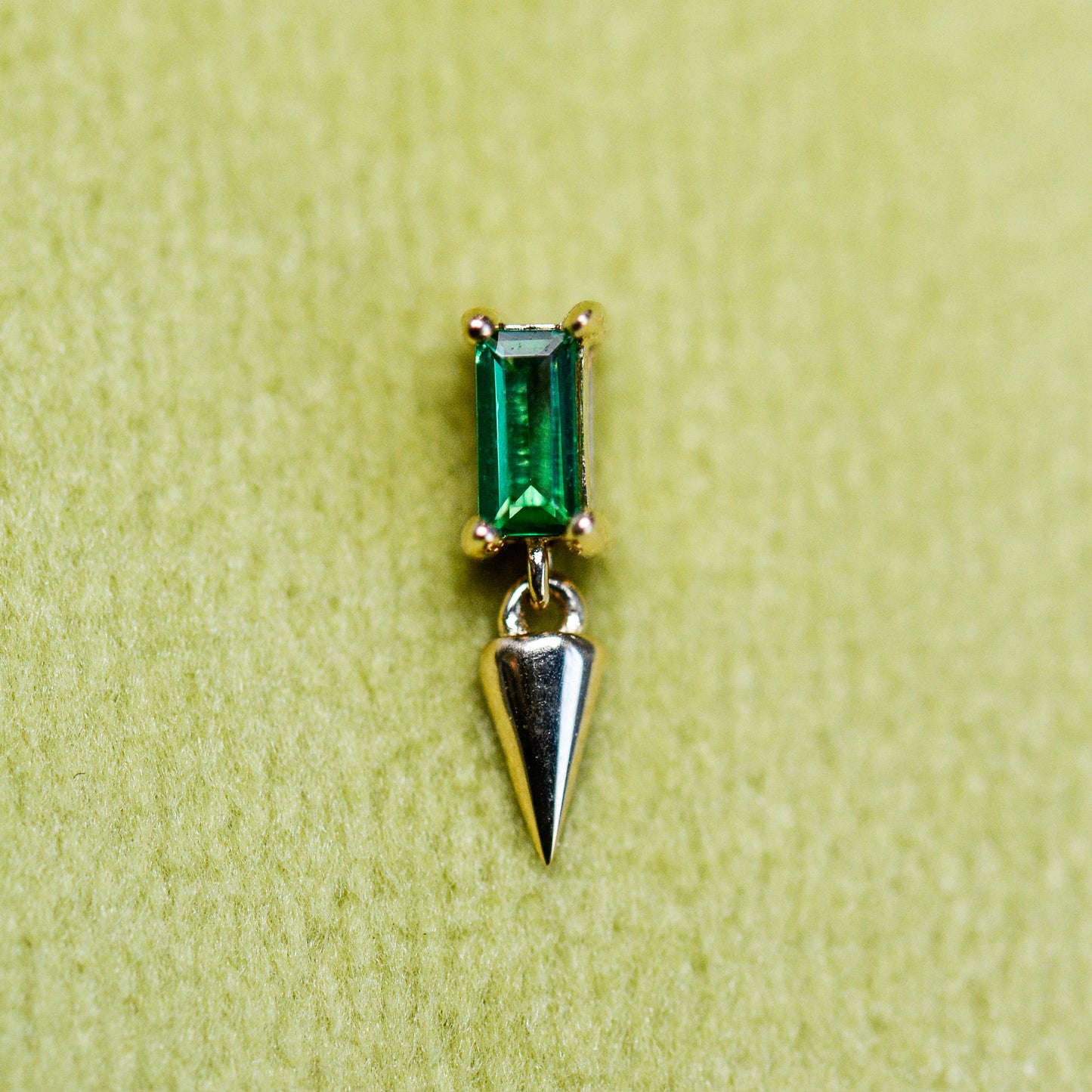 14K Emerald Baguette Dangle Stud